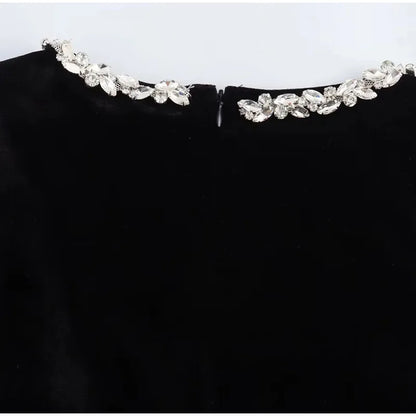 Black Rhinestone Velvet Mini Dress