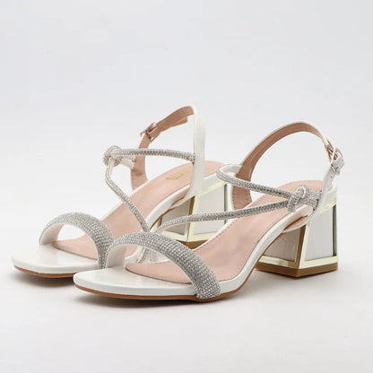 Women's Rhinestone Sandals with 6CM Heel, Large Size