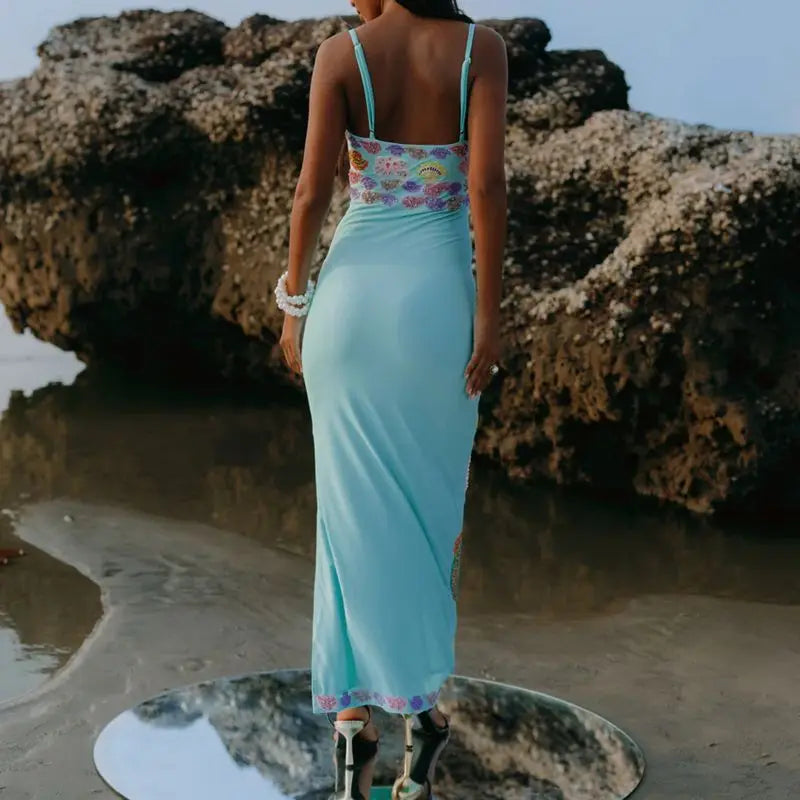 Sequin Shell Square Neck Vacation Dress