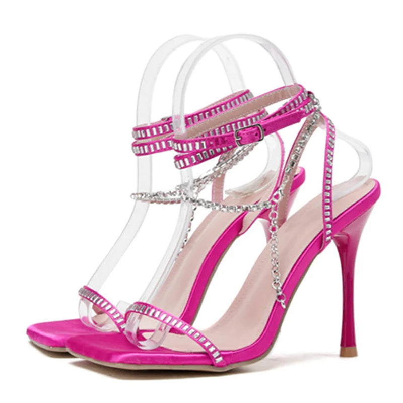 Crystal Chain Ankle Strap Sandals for Women