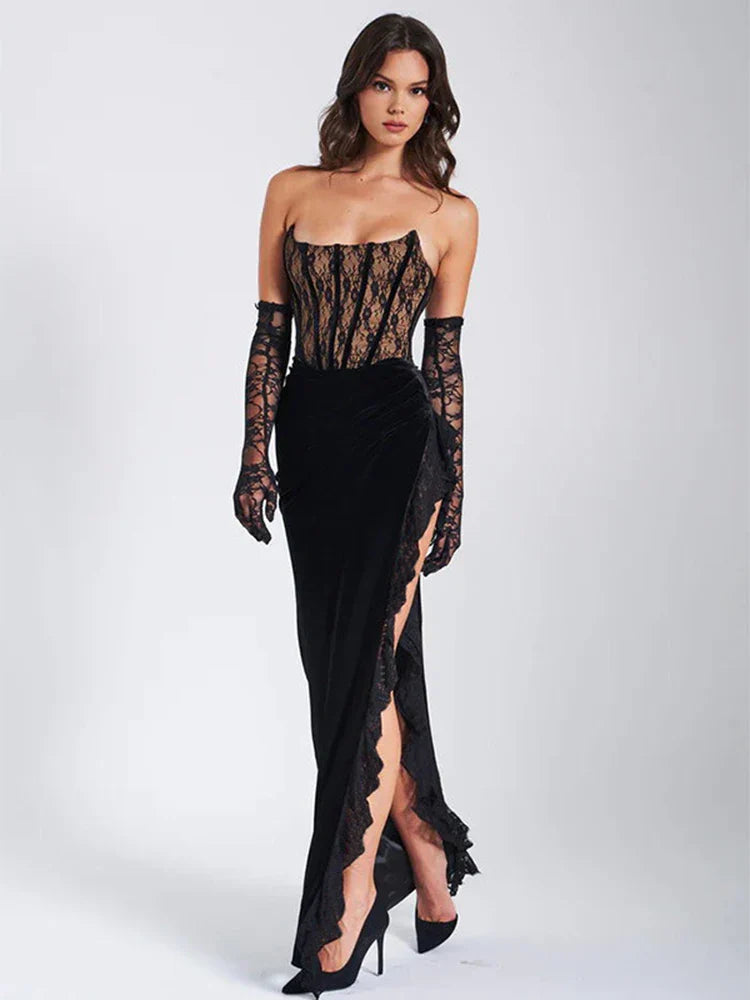 Lace Strapless Black Club Bodycon Dress