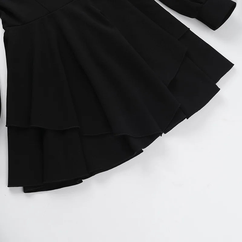 Plunging V-Neck Puff Sleeve Tiered Ruffle Mini Dress