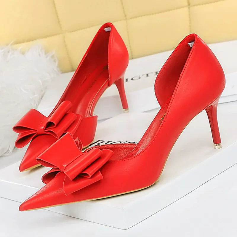 Bow-knot Stiletto Woman Pumps 10.5 Cm Basic Pump Sexy High Heels