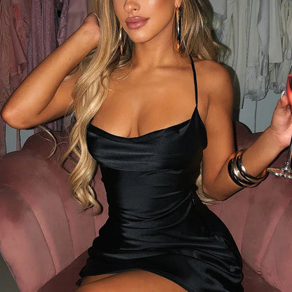 Cross Strap Pleated Lace Mini Dress