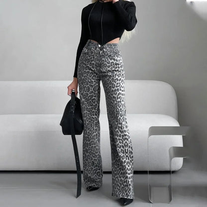 | Leopard Straight Jeans