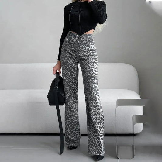 | Leopard Straight Jeans