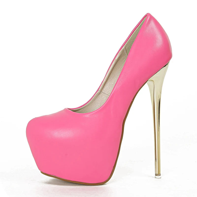 Pink PU Leather Platform Pumps for Elegant Women Wedding Banquet