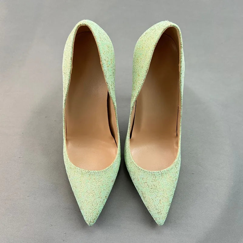 Green Glitter Pointy Toe High Heel Shoes for Women