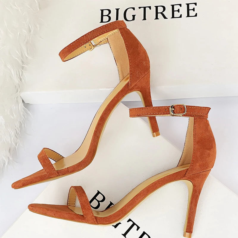 Suede Summer Sandals with Sexy High Heels - Peep Toe Stilettos