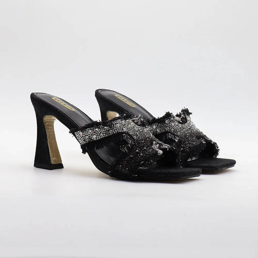 Rhinestone high-heeled slippers