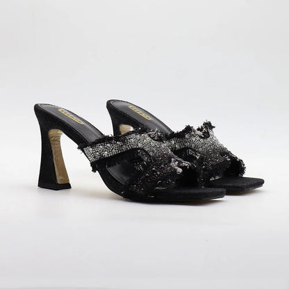 Rhinestone high-heeled slippers