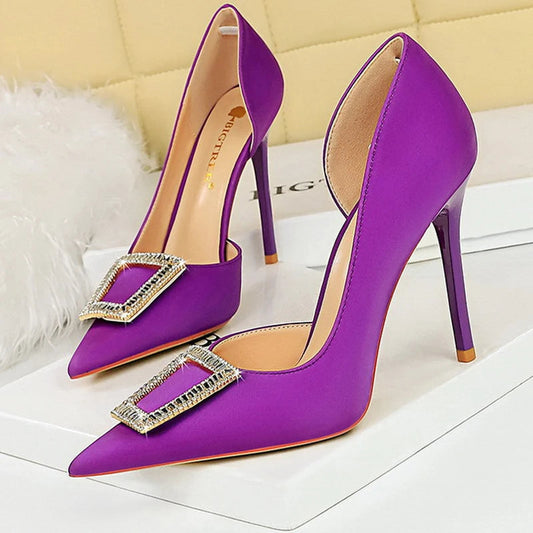 Metal Rhinestone Lady Heels Luxury Party Shoes Elegant High Heels for Women