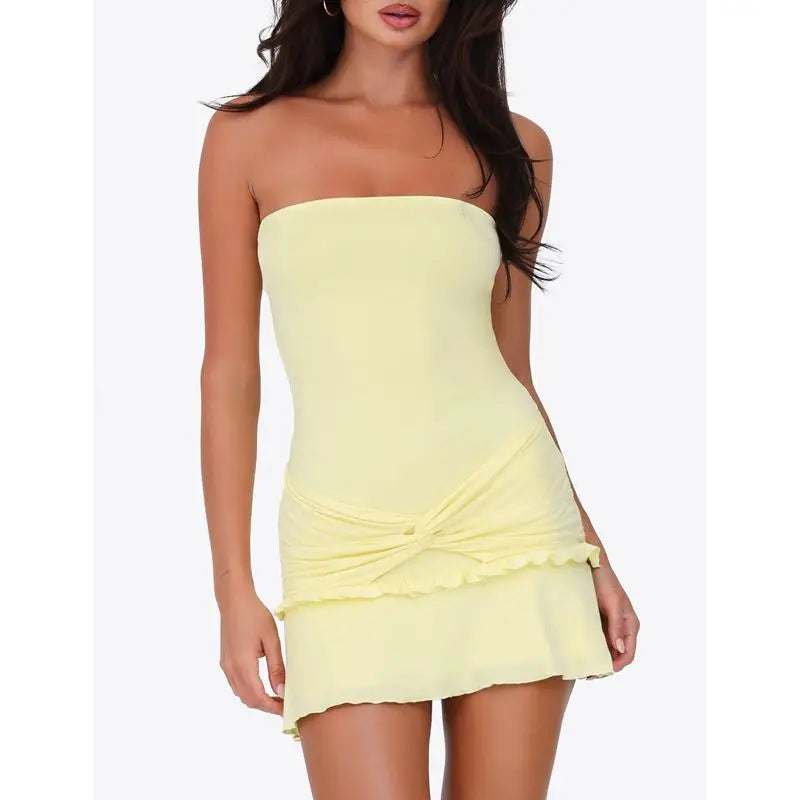 Solid Color Frills Ruffled Bodycon Dress