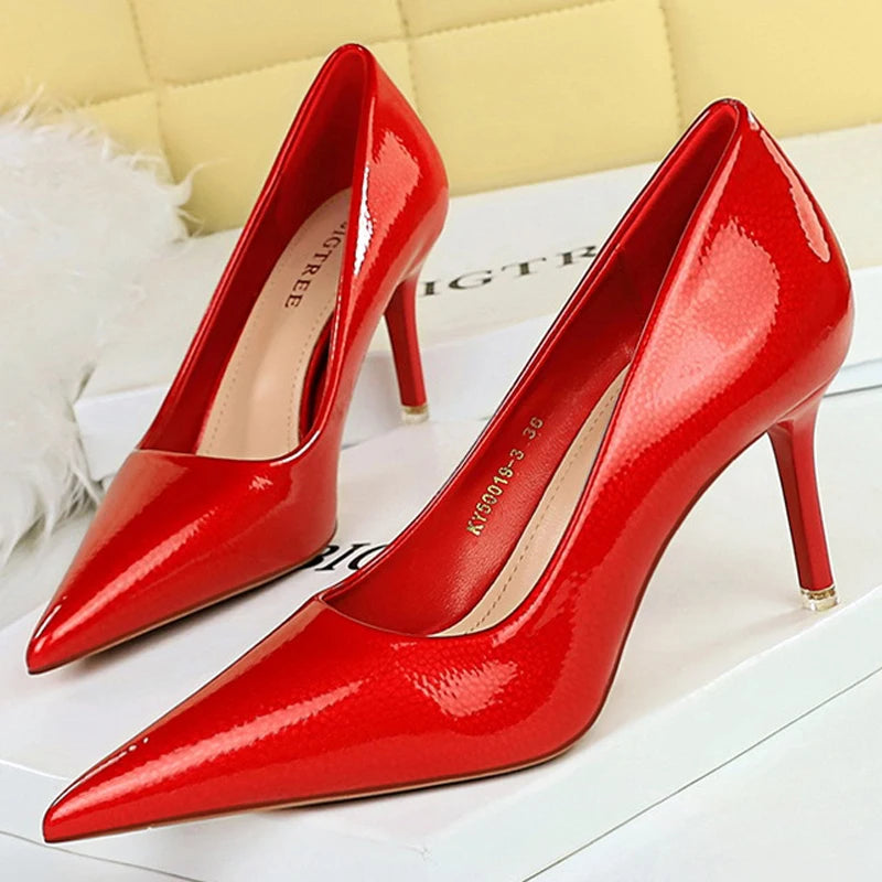 Crystal Patent Leather Women Pumps High Heels Fashion Banquet Shoes Stilettos