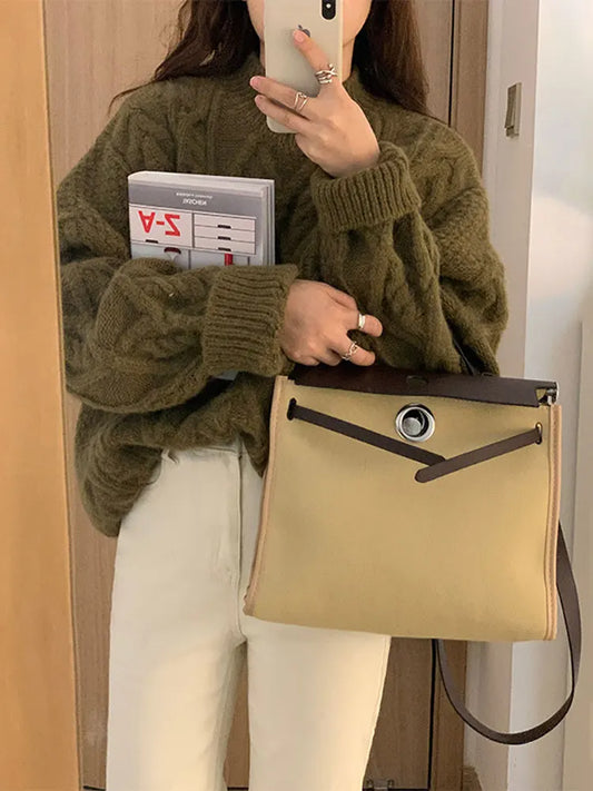 Thick Twisted Sweater Women Autumn Long Sleeve O-neck Female Knitted Pullover Solid Casual Loose Lady Kintwear Tops