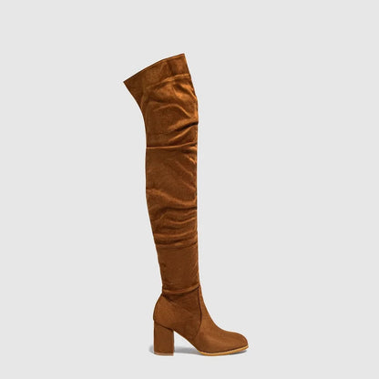 Winter Zipper Women Over-the-Knee Boots Fashion Flock Square Heel Shoes