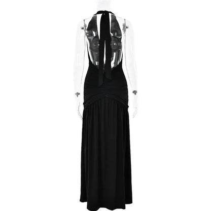 Open Back Solid Thigh High Split Long Dress