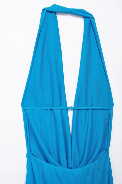 Off Shoulder Folds Hanging Neck Long Dress
