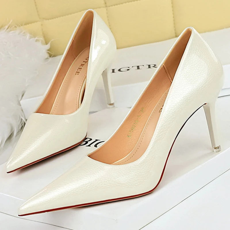 Crystal Patent Leather Women Pumps High Heels Fashion Banquet Shoes Stilettos