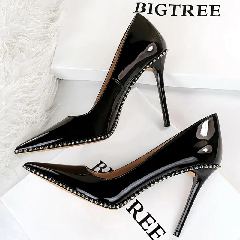 White Patent Leather High Heel Stiletto Pumps for Luxury Parties