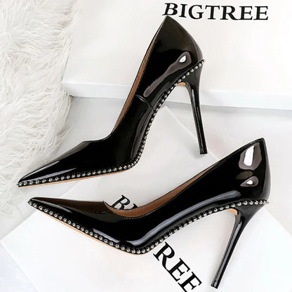 White Patent Leather High Heel Stiletto Pumps for Luxury Parties