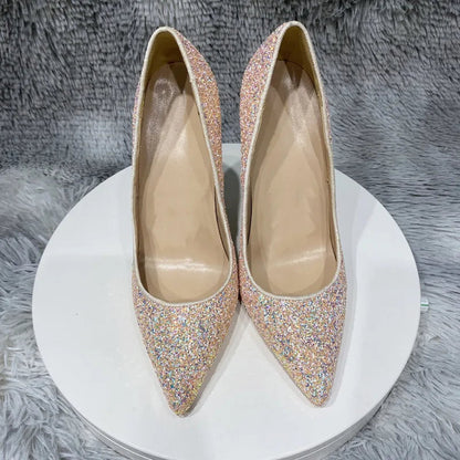 Pink Glitter Sequins Pointy Toe High Heel Shoes for Women