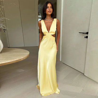Deep V-Neck Slit Maxi Dress