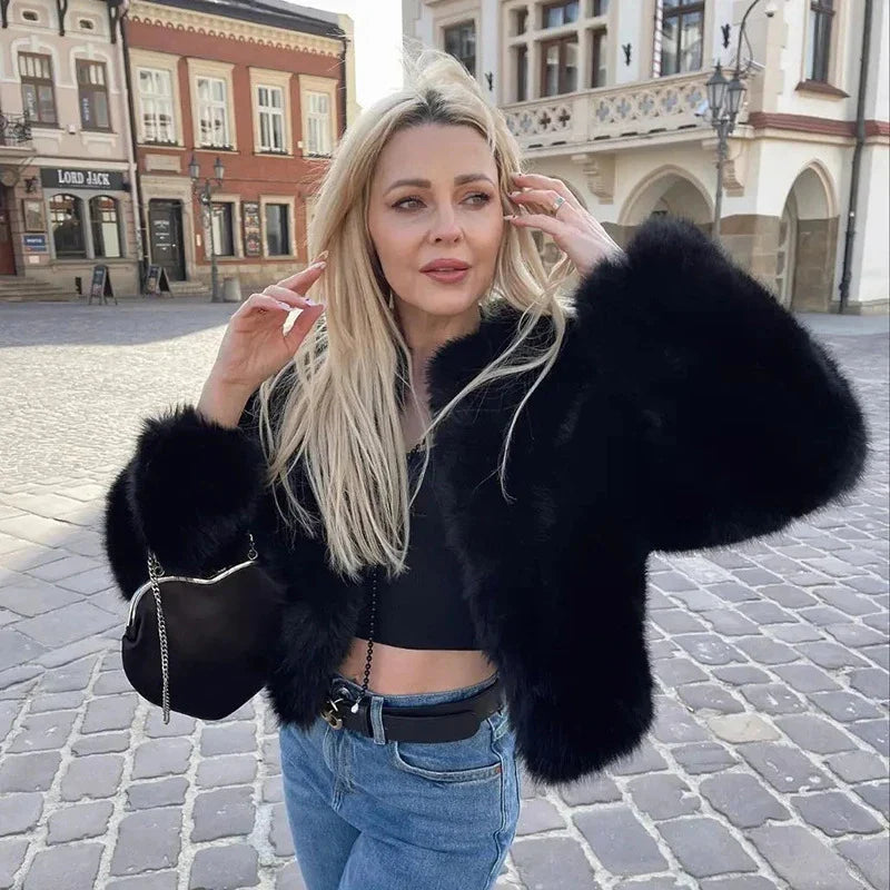 Short Fluffy Faux Fur Winter Coat