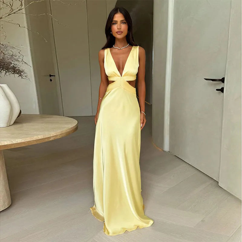 Deep V-Neck Slit Maxi Dress