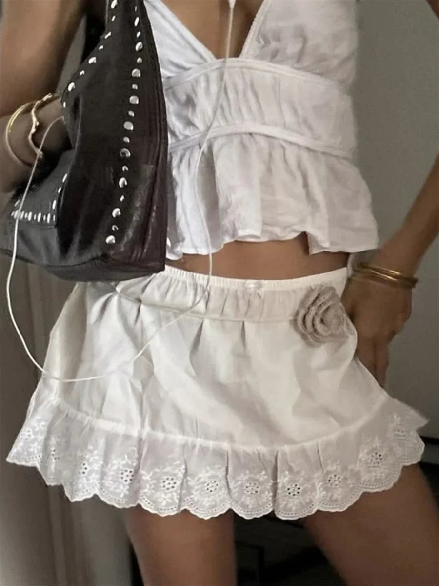 Eyelet Floral White Mini Skirt