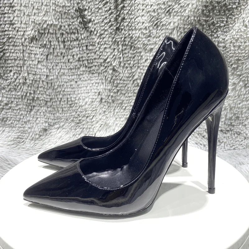 Black Patent Leather Women Pointy Toe High Heel Shoes