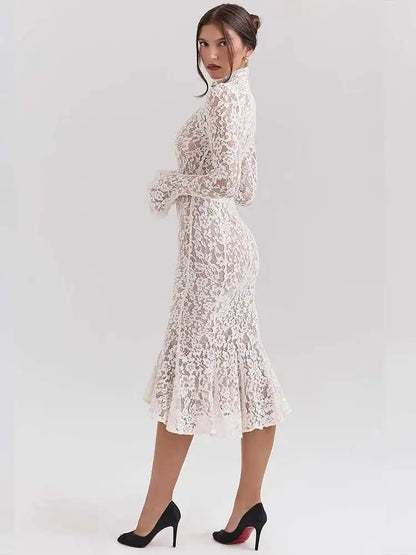 Lace Slim Bodycon Lined Midi Dress