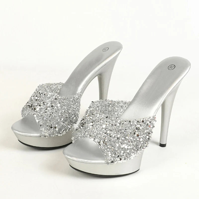 Glitter Sequined PVC Transparent Platform Slippers for Women
