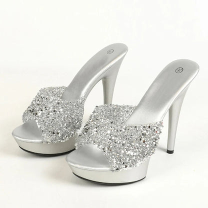 Glitter Sequined PVC Transparent Platform Slippers for Women