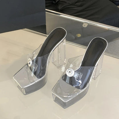 Chunky High Heel Transparent Slippers