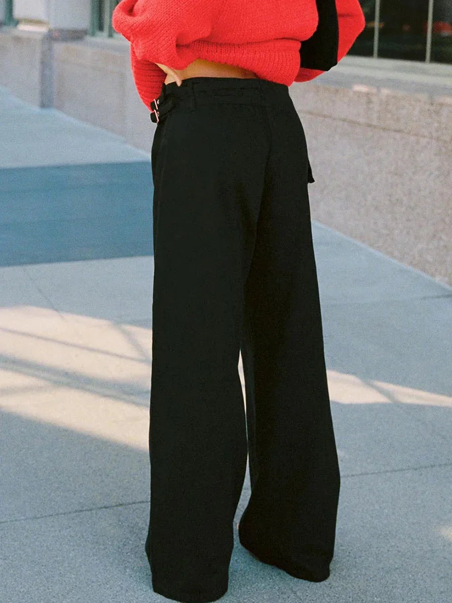 Pocket Adjustable Waist Wide Leg Pant Women Low Rise Waist Baggy Denim Trouser Streetwear Fashion Vintage Jeans Femme Summer New