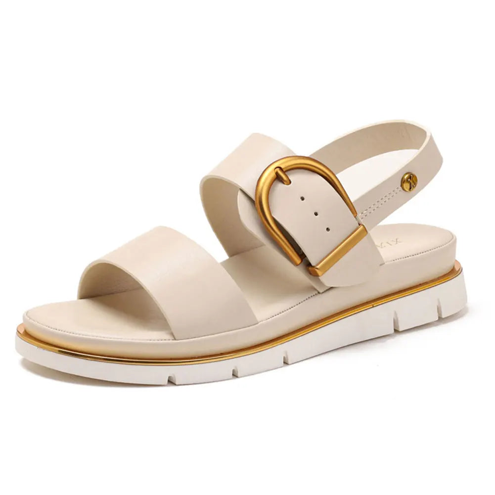| Gold-Buckle Strap Sandals