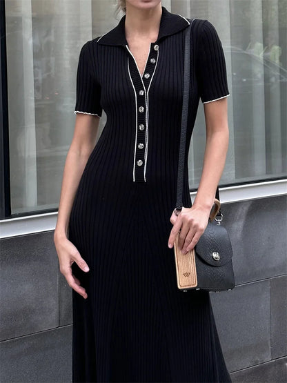 Rib Slim Casual Knit Maxi Dress