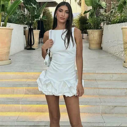 Puffy Hem Sleeveless Backless Mini Prom Dress