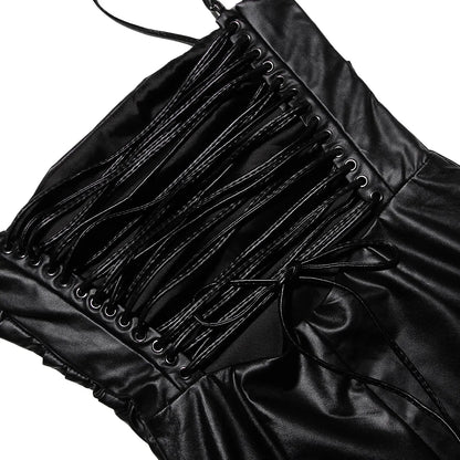 PU Open Back Lace Up Knee Length Dress