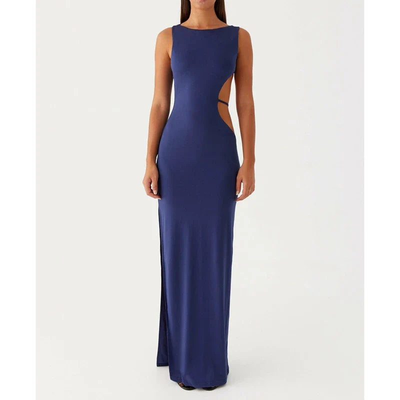 Solid Color Sleeveless Boa Bodycon Dress