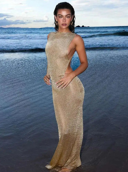 Glitter Spaghetti Bodycon Maxi Dress