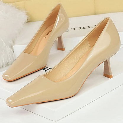 Patent Leather Kitten Heels Square Head Woman Pumps Occupational OL High Heels