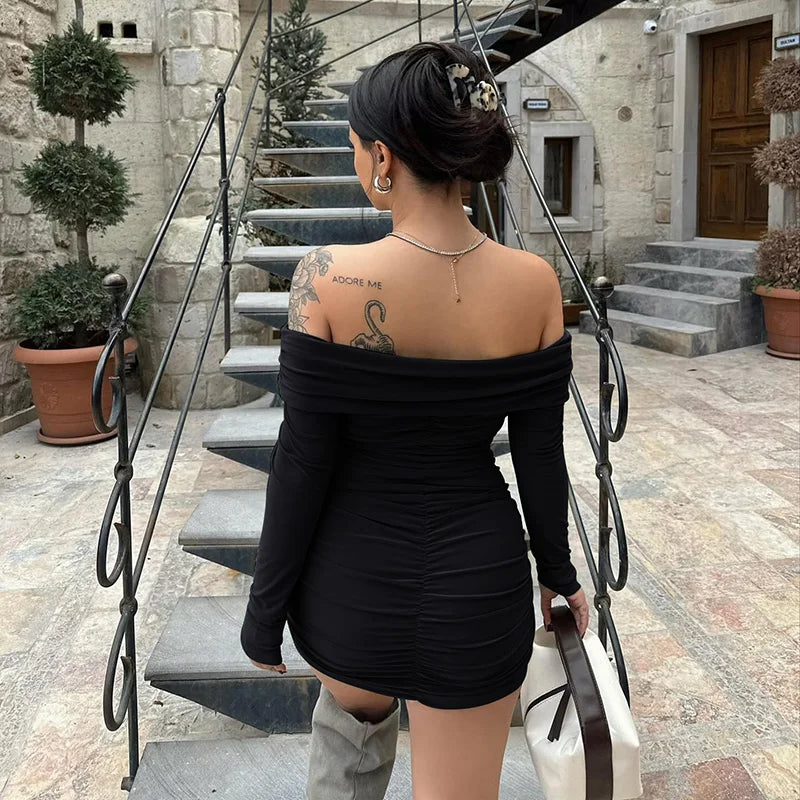 Off Shoulder Ruched Slim Mini Dress
