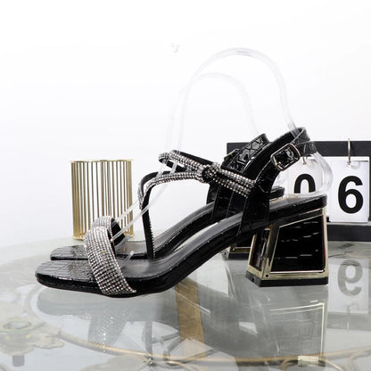 Women's Rhinestone Sandals with 6CM Heel, Large Size