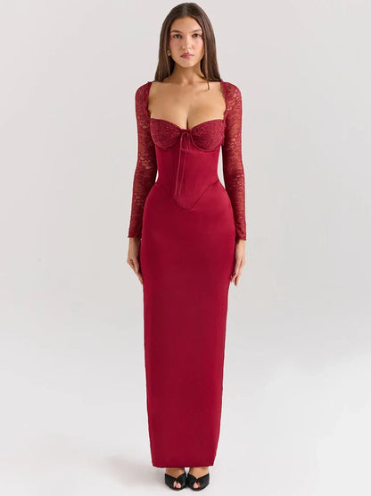 Lace-up Split Square Long Bodycon Dress