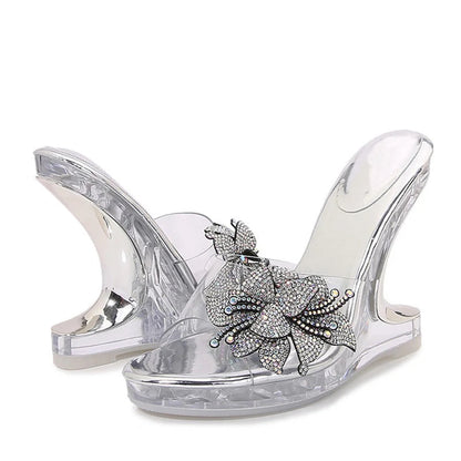 Crystal Flowers Women's High Heel Platform Wedge Sandals