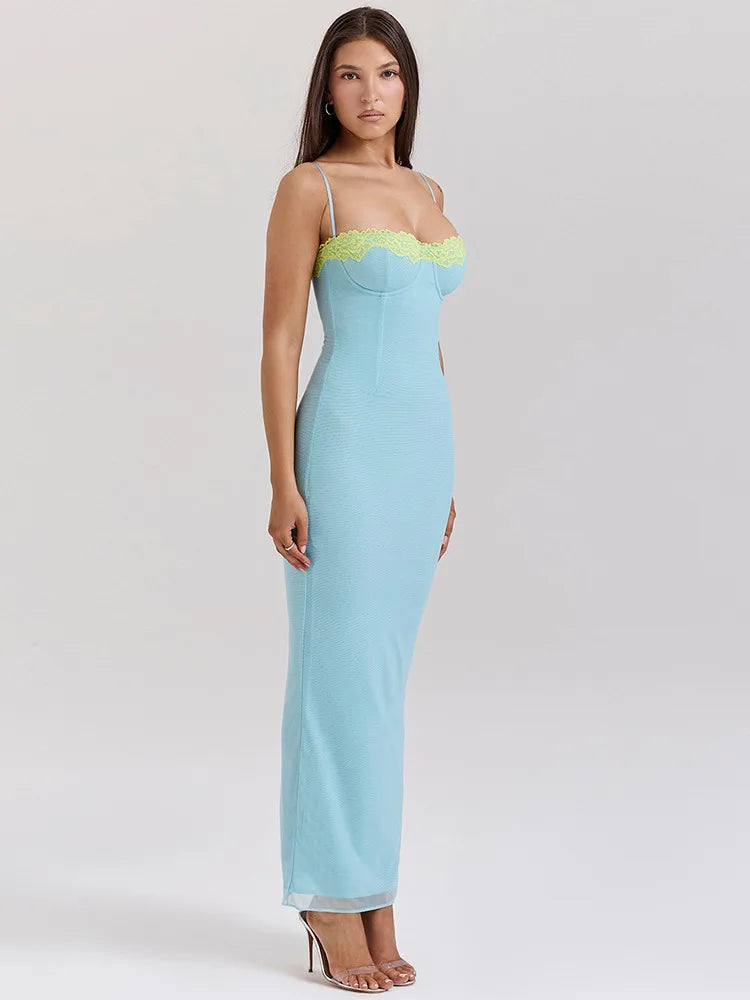 Lace Spaghetti Strap Patchwork Bodycon Dress