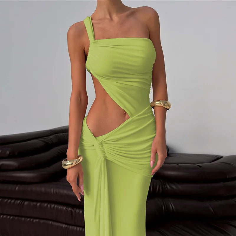 One Shoulder Sleeveless Bodycon Vacation Dress