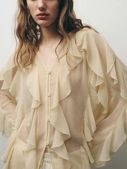 Sexy Translucent Tiered Blouse